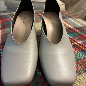 Elegant Gray/taupe leather heels. Anthropologie brand. Butter soft leather.